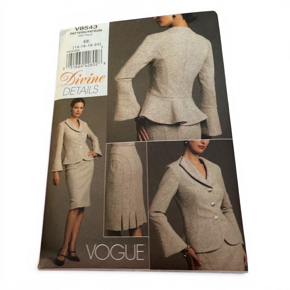 Vogue V8543 Peplum Jacket Skirt Suit Pattern Miss 14-20 Divine Detail UC FF OOP